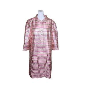 Vintage 60s Mod Coat Womens Size L Pink Gold Metallic Stripe
